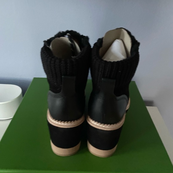 Kate Spade Willow Wedge Lace Up Shearling Booties in Black Size 5 NEW in Box - Picture 6 of 8
